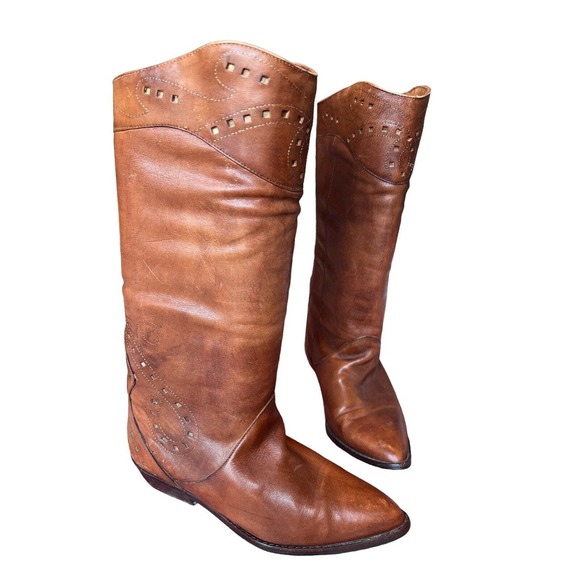 Gianni Bini Brown Perforated Leather Knee High Riding Boots Women 5B - Picture 2 of 5